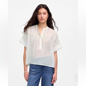 Madewell white lace inset pintucked henley blouse top size SM new